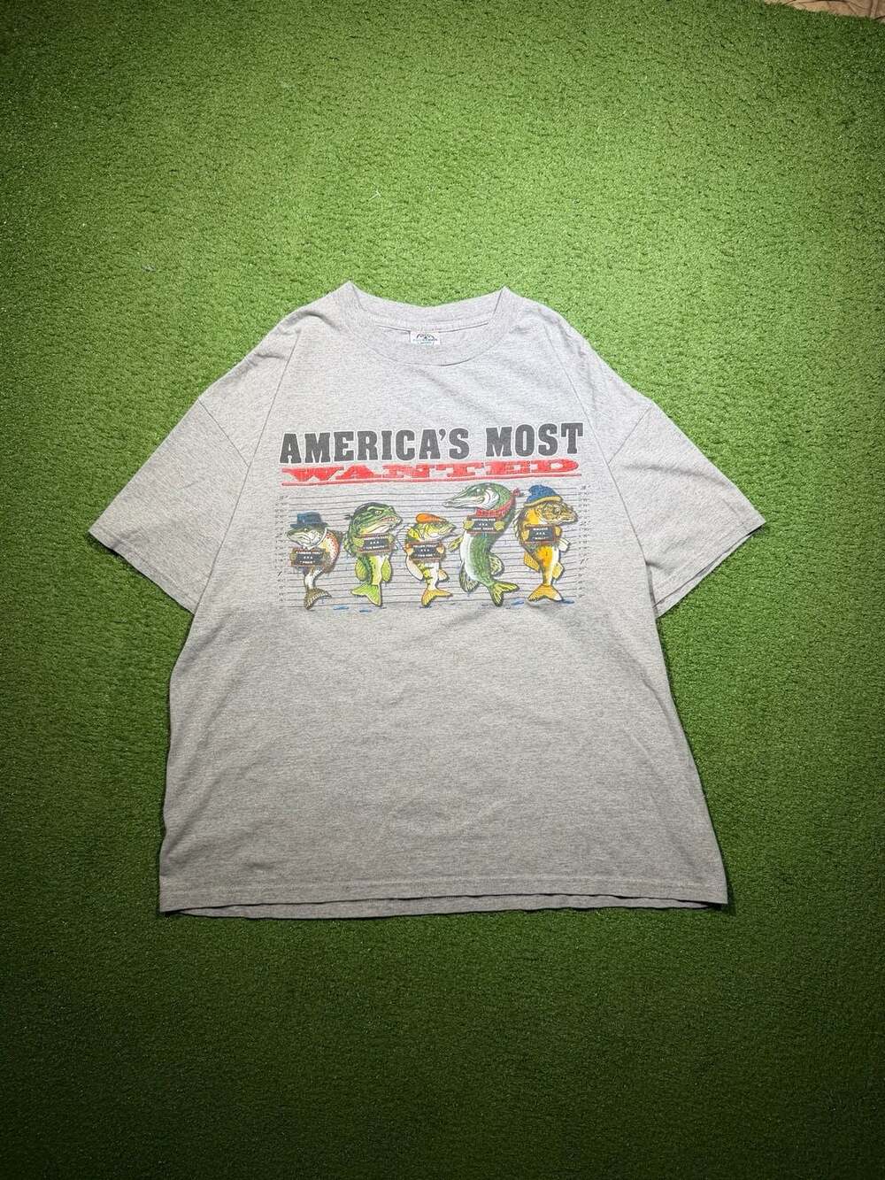 Vintage Pro Weight America's Most Wanted Funny Fishing Graphic T-Shirt XL